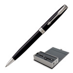 branded Metal Pen Ballpoint Parker Sonnet - Lacquer Black CT, from our range of promotional Executive Pens