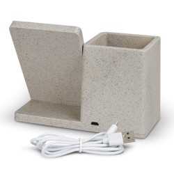 branded Oaken Wireless Charger Desk Caddy, from our range of promotional Phone Accessories