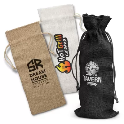 branded Jute Wine Drawstring Bag, from our range of promotional Drawstring Bags & Back Sacks