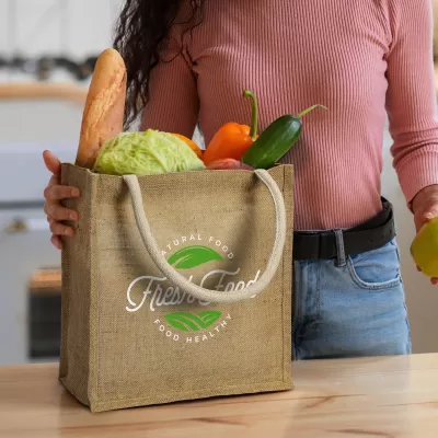 branded Monza Starch Jute Tote Bag, from our range of promotional Jute Shopping & Tote Bags