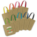 branded Thera Jute Tote Bag - Coloured Handles, from our range of promotional Jute Shopping &amp; Tote Bags