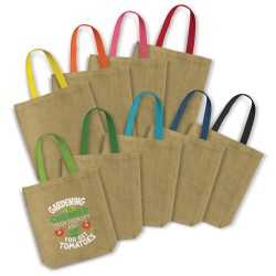 branded Thera Jute Tote Bag - Coloured Handles, from our range of promotional Jute Shopping & Tote Bags