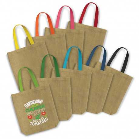 branded Thera Jute Tote Bag - Coloured Handles, from our range of promotional Jute Shopping & Tote Bags