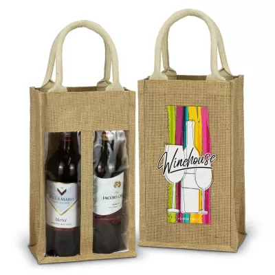 branded Serena Jute Double Wine Carrier, from our range of promotional Wine Holders & Carriers