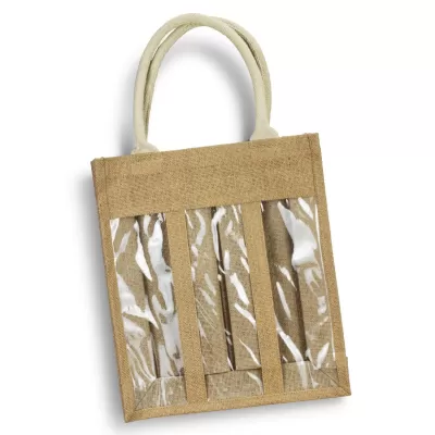 branded Serena Jute Triple Wine Carrier, from our range of promotional Wine Holders & Carriers