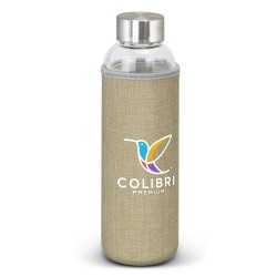 branded Venus Glass Bottle - Natural Sleeve, from our range of promotional Drink Bottles - Metal