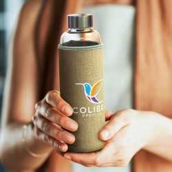 branded Venus Glass Bottle - Natural Sleeve, from our range of promotional Drink Bottles - Metal