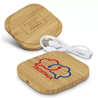 branded Vita Bamboo Wireless Charger - Square, from our range of promotional Phone & Tablet Chargers