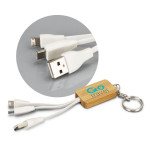 branded Bamboo Charging Cable Key Ring - Rectangle, from our range of promotional USB Hubs &amp; Cables