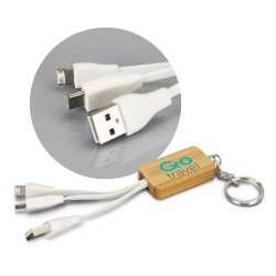 branded Bamboo Charging Cable Key Ring - Rectangle, from our range of promotional USB Hubs & Cables