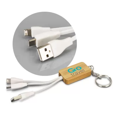 branded Bamboo Charging Cable Key Ring - Rectangle, from our range of promotional USB Hubs & Cables