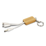 branded Bamboo Charging Cable Key Ring - Rectangle, from our range of promotional USB Hubs &amp; Cables