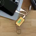 branded Bamboo Charging Cable Key Ring - Rectangle, from our range of promotional USB Hubs &amp; Cables