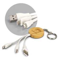 branded Bamboo Charging Cable Key Ring - Round, from our range of promotional USB Hubs & Cables