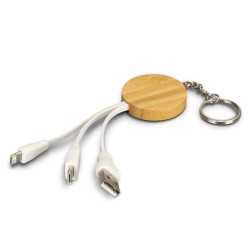 branded Bamboo Charging Cable Key Ring - Round, from our range of promotional USB Hubs & Cables
