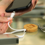 branded Bamboo Charging Cable Key Ring - Round, from our range of promotional USB Hubs &amp; Cables