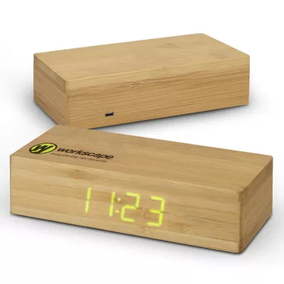 branded Bamboo Wireless Charging Clock, from our range of promotional Phone & Tablet Chargers