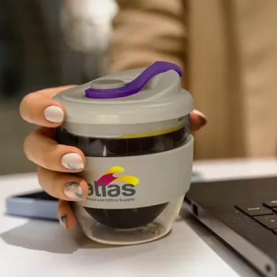 branded Valencia Cup - 230mL, from our range of promotional Reusable Coffee Cups - Glass