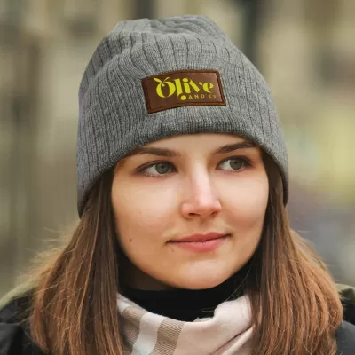 branded Nebraska Heather Cable Knit Beanie With Patch, from our range of promotional Beanies