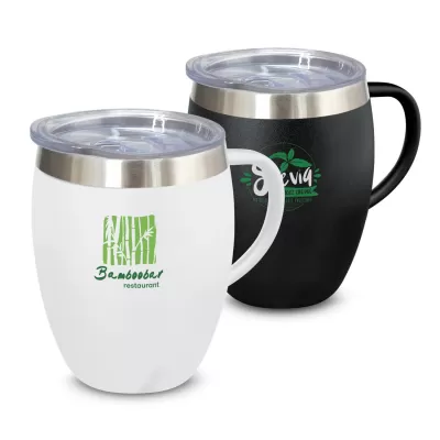 branded Verona Vacuum Cup with Handle - 300ml, from our range of promotional Stainless Steel Mugs
