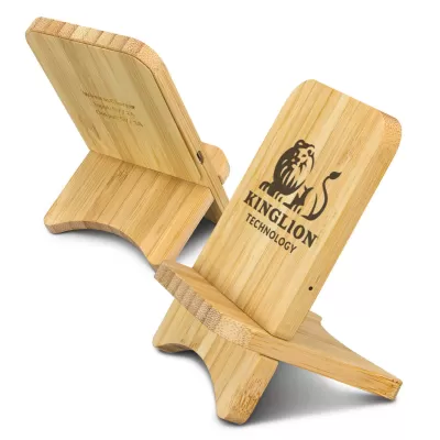 branded Bamboo Wireless Charging Stand, from our range of promotional Phone Accessories