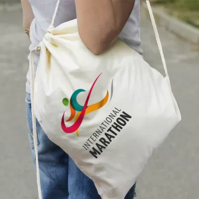 branded Cotton Drawstring Backpack, from our range of promotional Drawstring Bags & Back Sacks