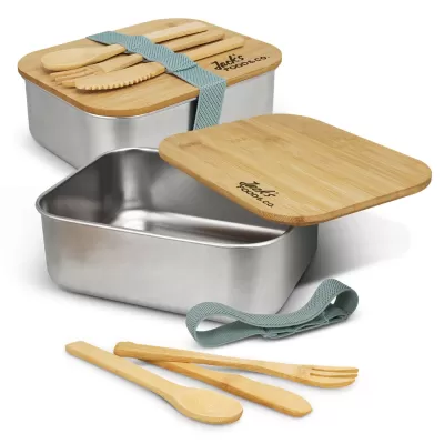branded Stainless Steel Lunch Box with Cutlery, from our range of promotional Homeware Products