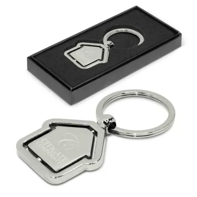 branded Spinning House Metal Key Ring, from our range of promotional Printed Keyrings