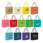 branded Monza Jute Tote Bag - Solid colours, from our range of promotional Jute Shopping &amp; Tote Bags