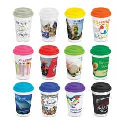 Reusable Coffee Cups - Plastic & Ceramic - Aztec Double Wall Coffee Cup - Full Colour