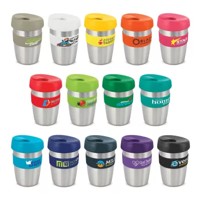 branded Express Cup Elite - Silicone Band, from our range of promotional Reusable Coffee Cups - Metal