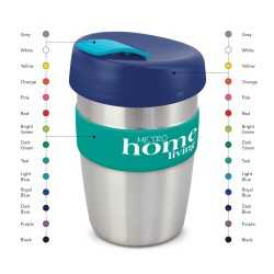 branded Express Cup Elite - Silicone Band, from our range of promotional Reusable Coffee Cups - Metal