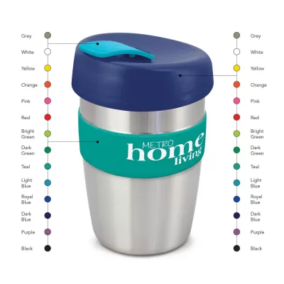 branded Express Cup Elite - Silicone Band, from our range of promotional Reusable Coffee Cups - Metal