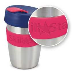 branded Express Cup Elite - Silicone Band, from our range of promotional Reusable Coffee Cups - Metal