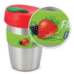 branded Express Cup Elite - Silicone Band, from our range of promotional Reusable Coffee Cups - Metal
