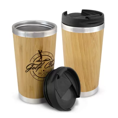 branded Bamboo Double Wall Cup, from our range of promotional Reusable Coffee Cups - Metal