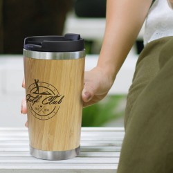 branded Bamboo Double Wall Cup, from our range of promotional Reusable Coffee Cups - Metal