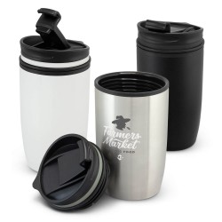 branded Vento Double Wall Cup, from our range of promotional Reusable Coffee Cups - Metal