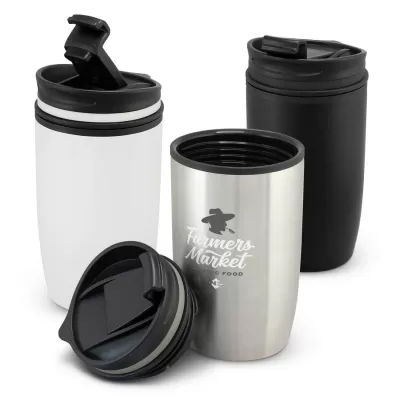 branded Vento Double Wall Cup, from our range of promotional Reusable Coffee Cups - Metal