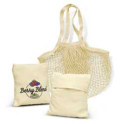 branded Cotton Mesh Foldaway Tote Bag, from our range of promotional Cotton & Calico Tote Bags