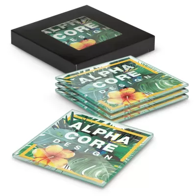 branded Venice Glass Coaster Set of 4 Square - Full Colour, from our range of promotional Coasters