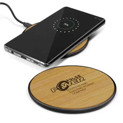 branded Bamboo Wireless Charger, from our range of promotional Phone & Tablet Chargers