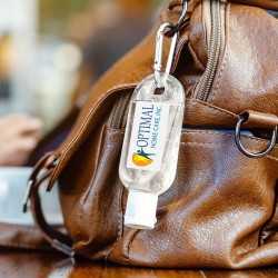 branded Carabiner Hand Sanitiser 30ml, from our range of promotional Hand Sanitisers & Wipes