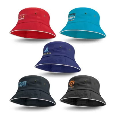branded Bondi Bucket Hat - White Sandwich Trim, from our range of promotional Wide Brim Hats
