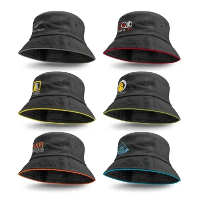 branded Bondi Bucket Hat - Coloured Sandwich Trim, from our range of promotional Wide Brim Hats