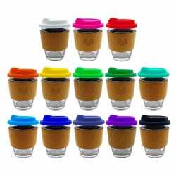 branded Carlo Glass Coffee Cup - Cork Band 340ml, from our range of promotional Reusable Coffee Cups - Glass