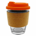 branded Carlo Glass Coffee Cup - Cork Band 340ml, from our range of promotional Reusable Coffee Cups - Glass