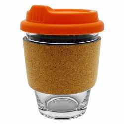 branded Carlo Glass Coffee Cup - Cork Band 340ml, from our range of promotional Reusable Coffee Cups - Glass