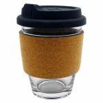 branded Carlo Glass Coffee Cup - Cork Band 340ml, from our range of promotional Reusable Coffee Cups - Glass