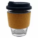 branded Carlo Glass Coffee Cup - Cork Band 340ml, from our range of promotional Reusable Coffee Cups - Glass